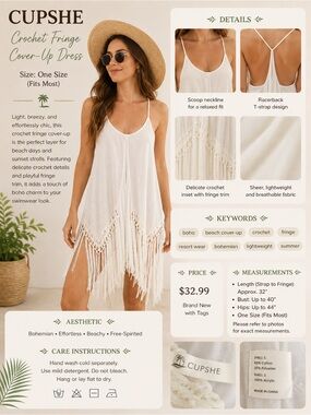 Cupshe Ivory Macramé Fringe Slip Dress